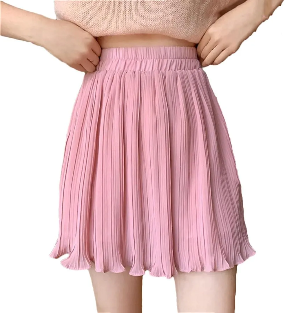 Alloaone Women Pleated Solid Summer Mini Light Soft Slim Bottom Skirts