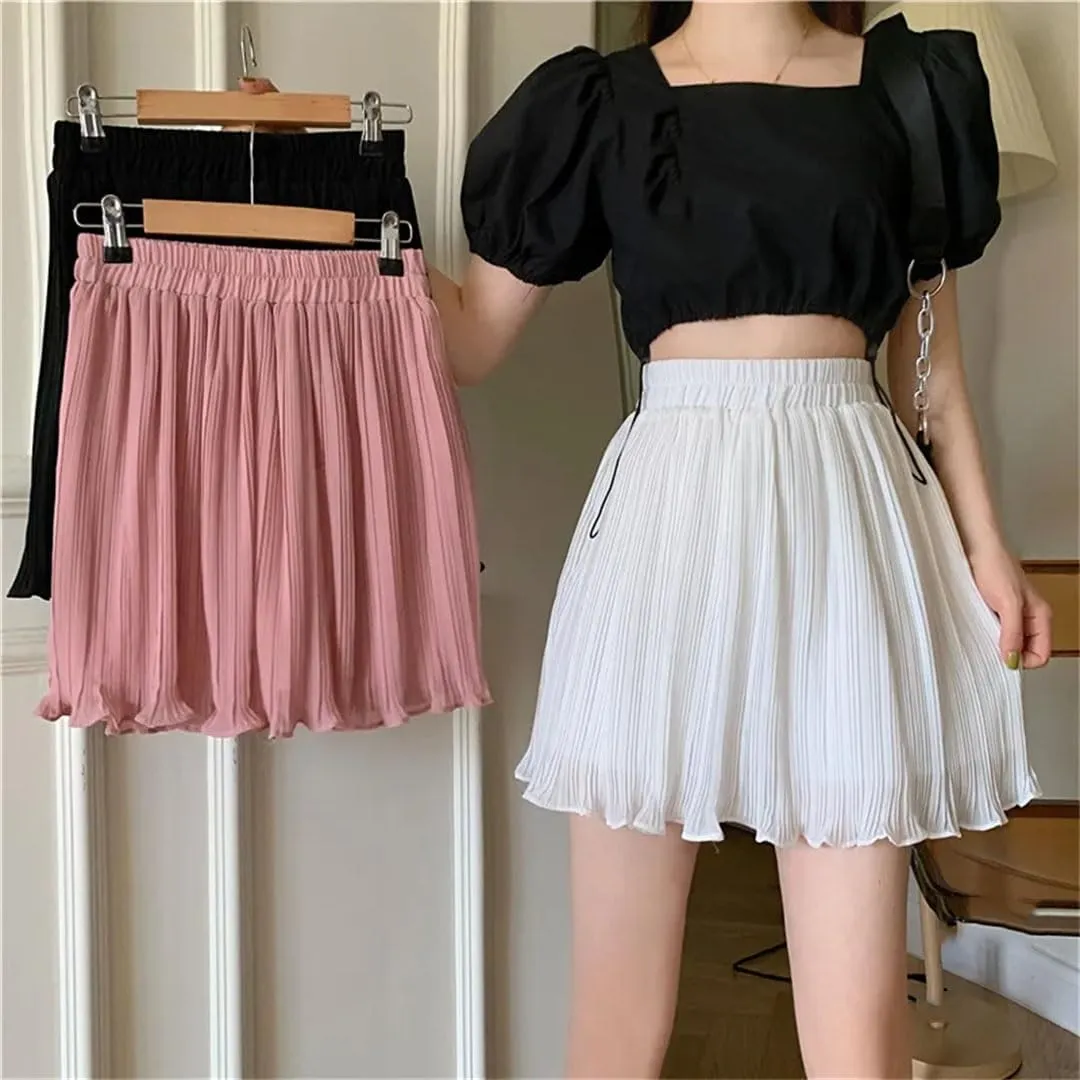 Alloaone Women Pleated Solid Summer Mini Light Soft Slim Bottom Skirts