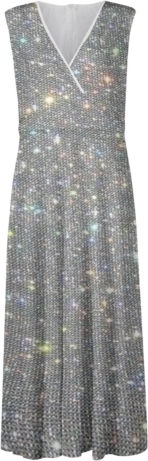 Azeralia Spring Dresses for Women 2024 V-Neck Sleeveless Sun Dress for Beach Vacation Sundresses for Women Plus Size Dresses
