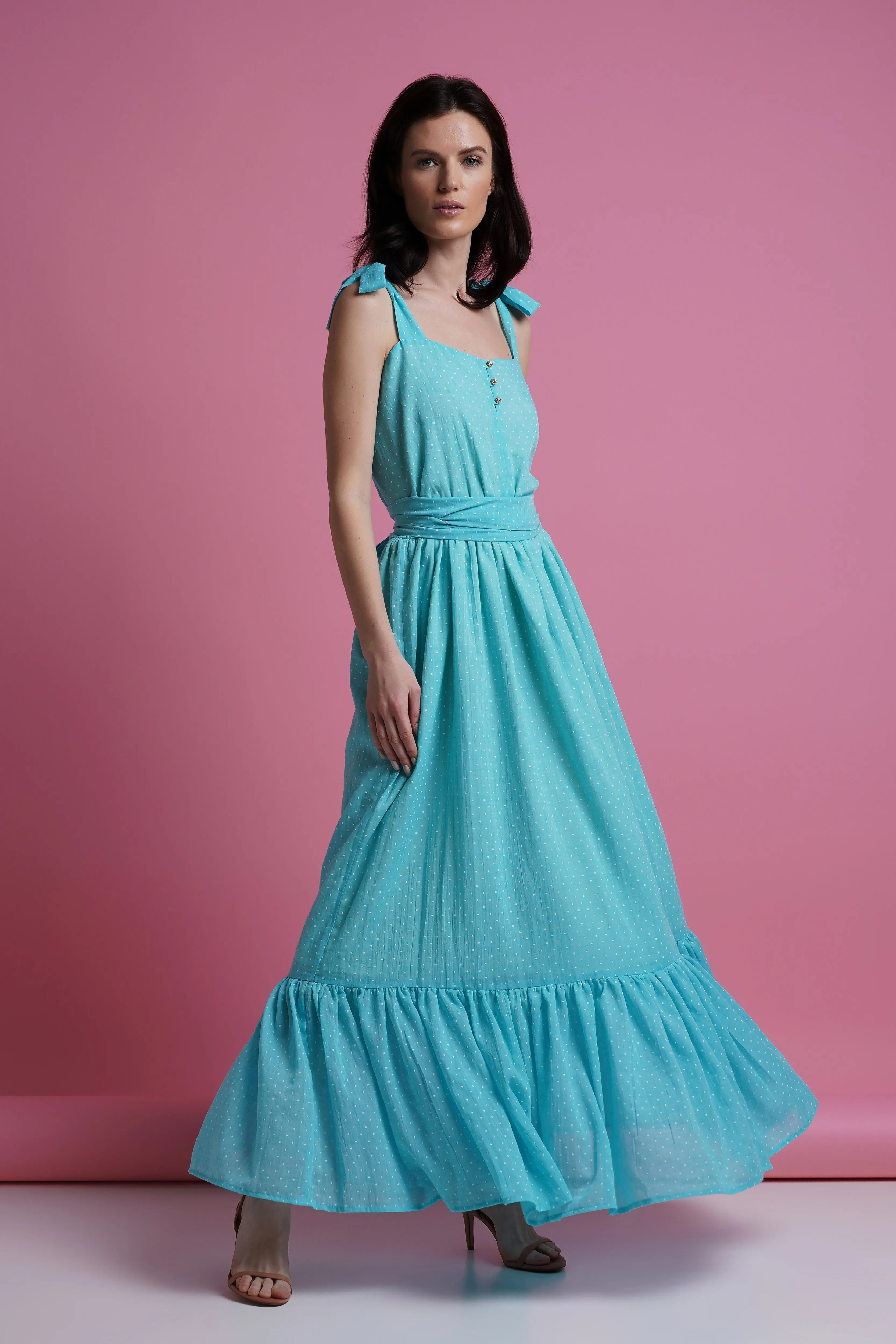 Blue polka dot maxi summer sundress