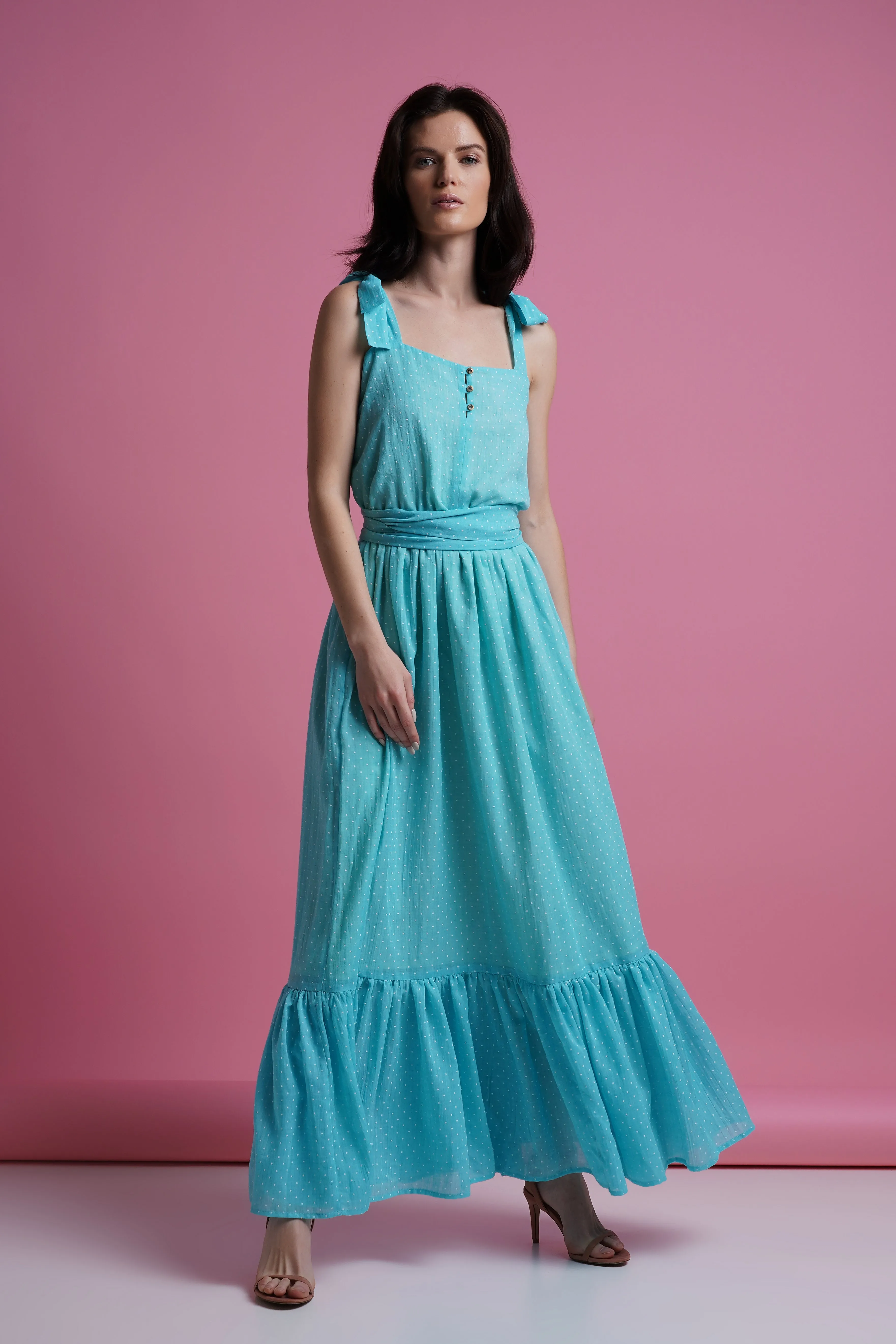 Blue polka dot maxi summer sundress