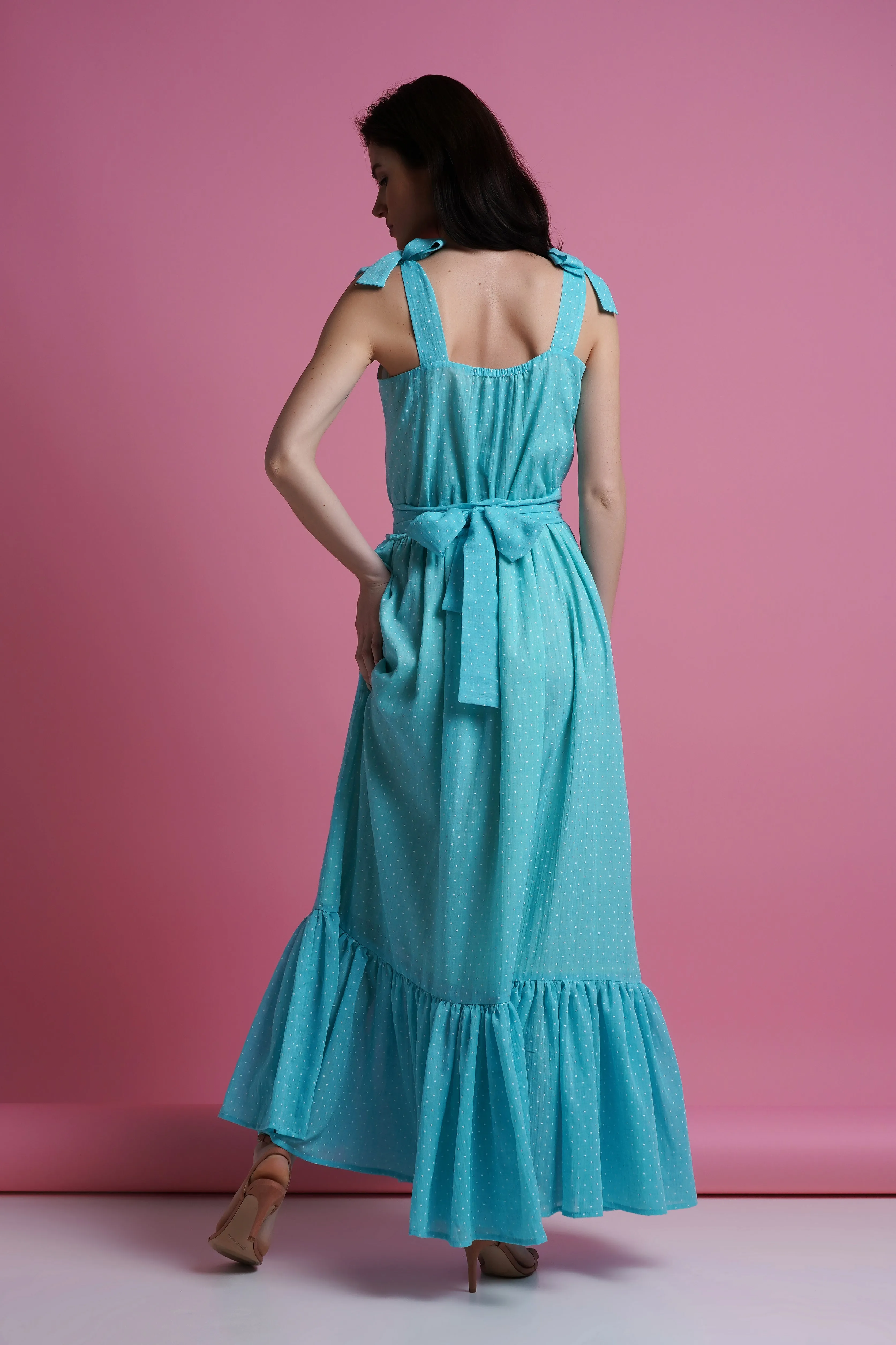 Blue polka dot maxi summer sundress