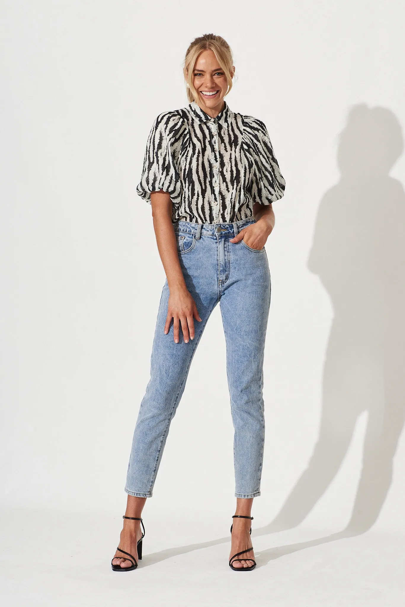 Bluebell Shirt In Black And White Leopard Print