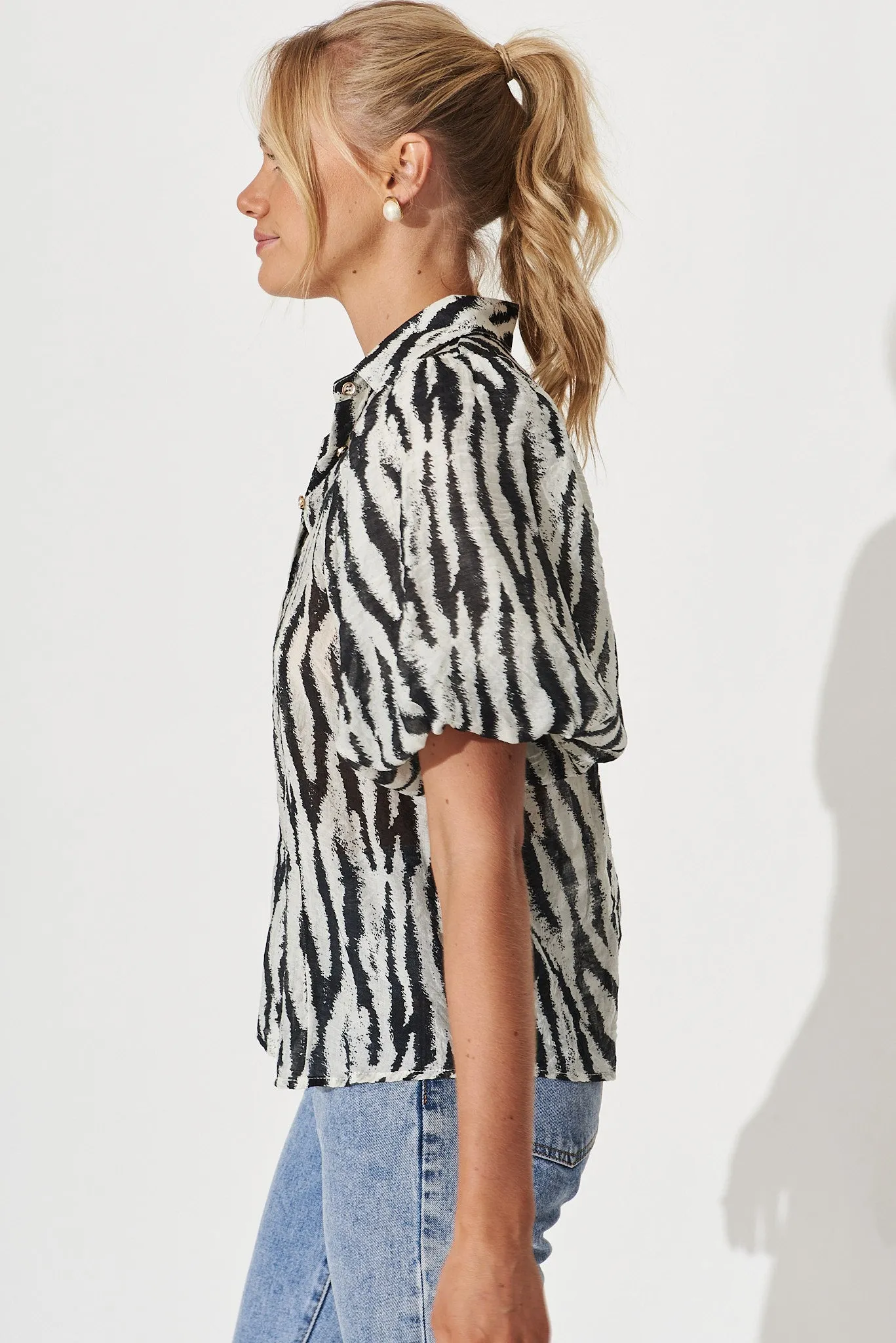 Bluebell Shirt In Black And White Leopard Print