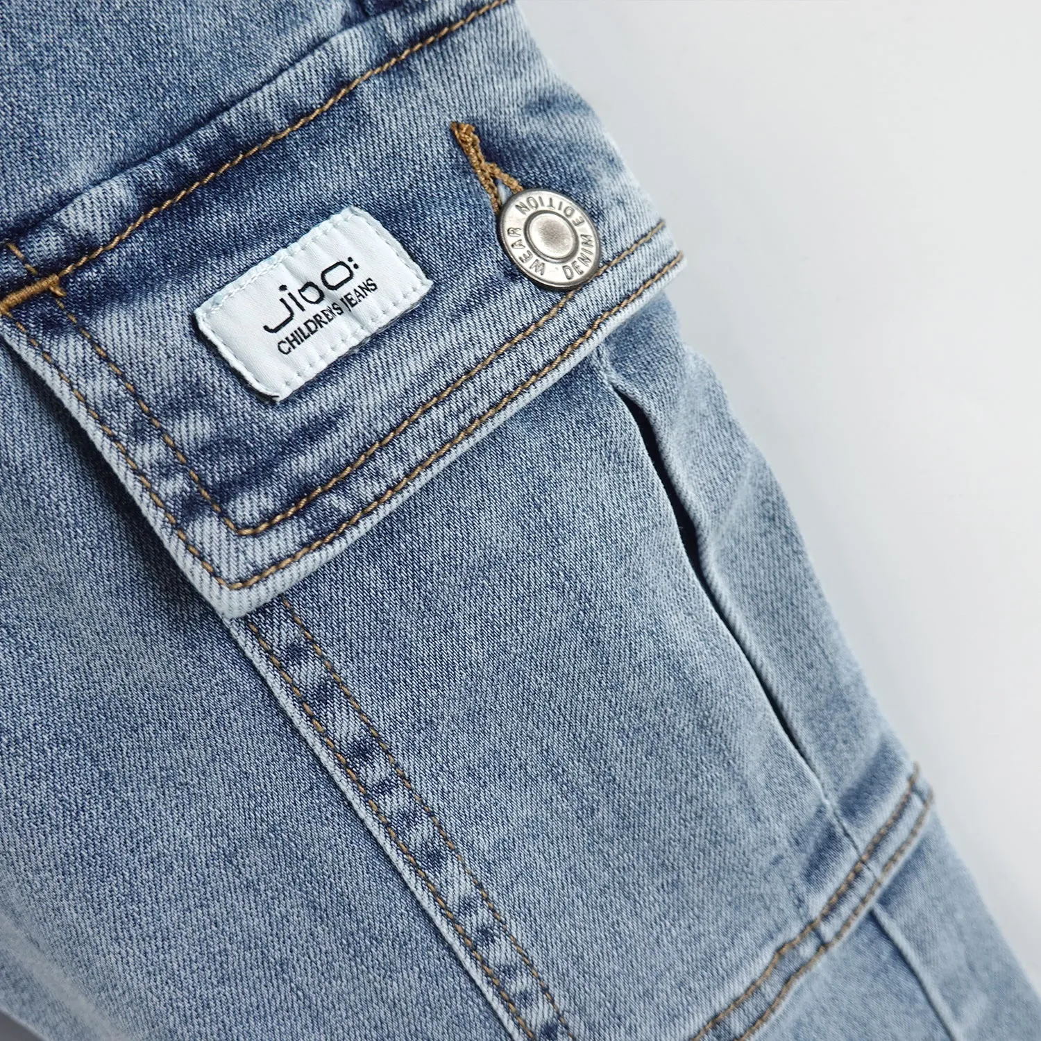 Boys Jeans,Little Big Girls Elastic Waist with D-ring Cargo Stretch Denim Pants