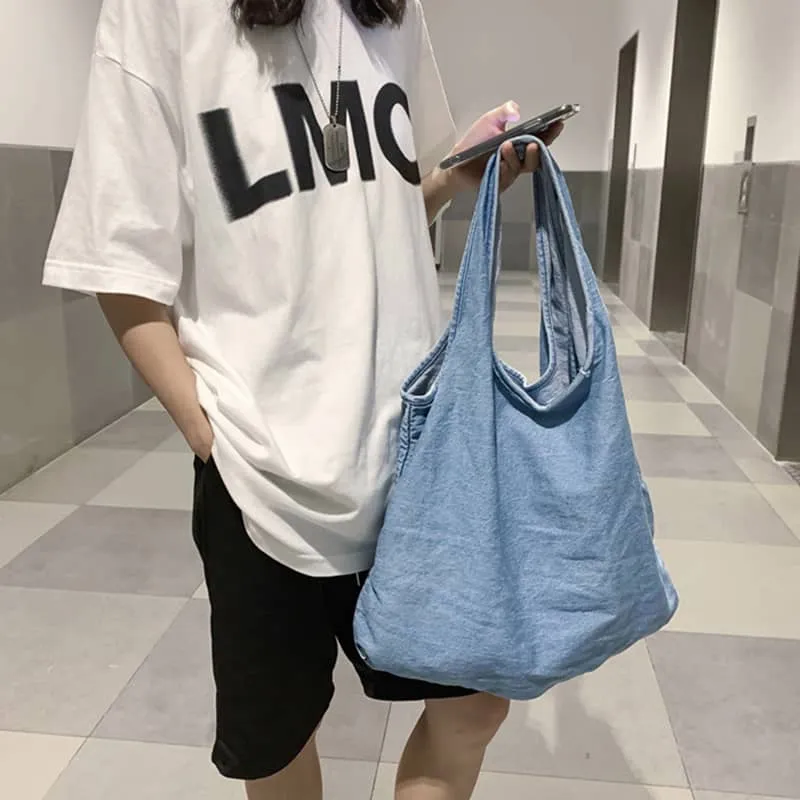 Casual large-capacity one-shoulder denim bag