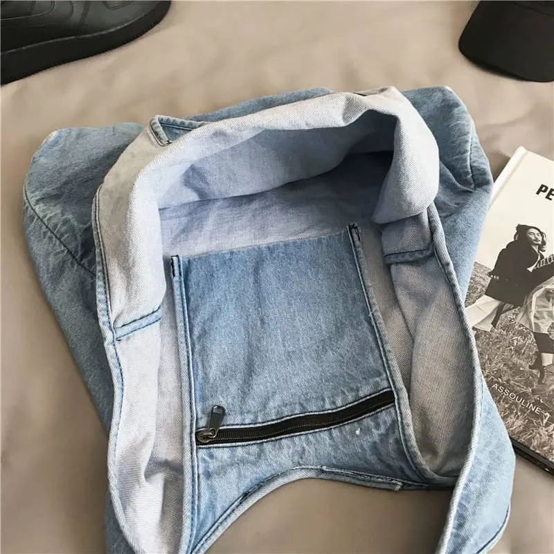 Casual large-capacity one-shoulder denim bag