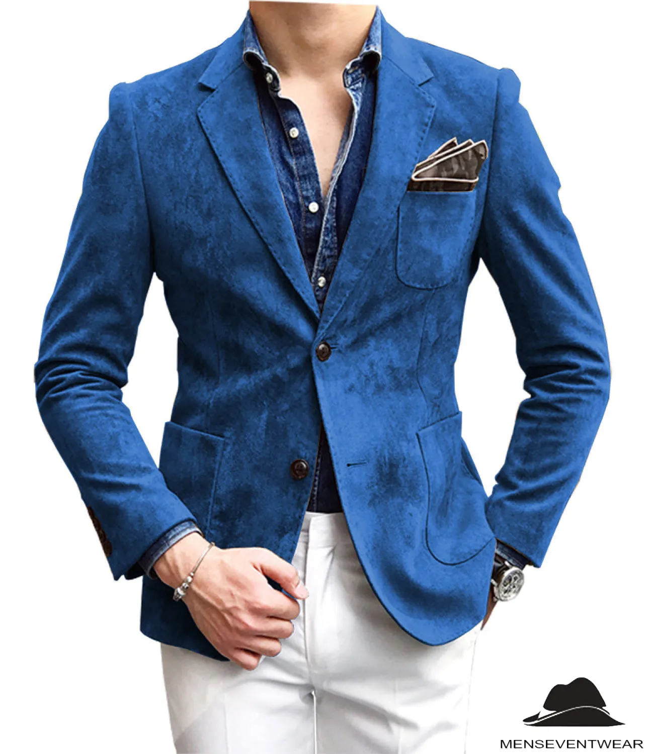 Casual Men's Fashion Suede Notch Lapel Blazer Denim Jacket