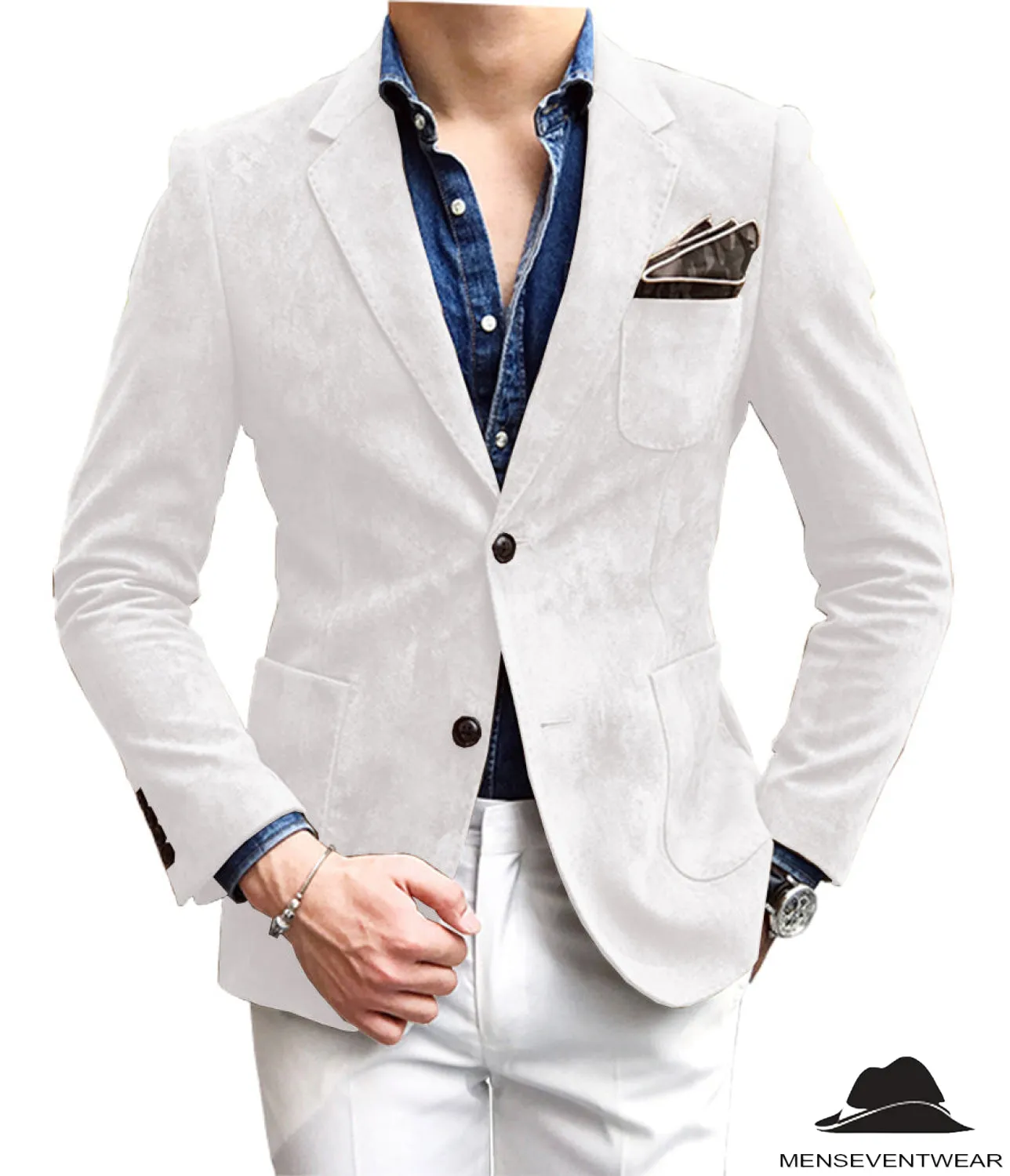 Casual Men's Fashion Suede Notch Lapel Blazer Denim Jacket