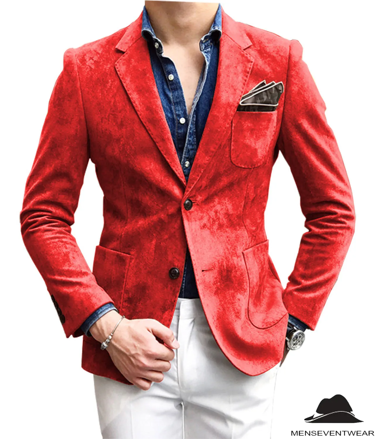 Casual Men's Fashion Suede Notch Lapel Blazer Denim Jacket
