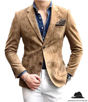Casual Men's Fashion Suede Notch Lapel Blazer Denim Jacket
