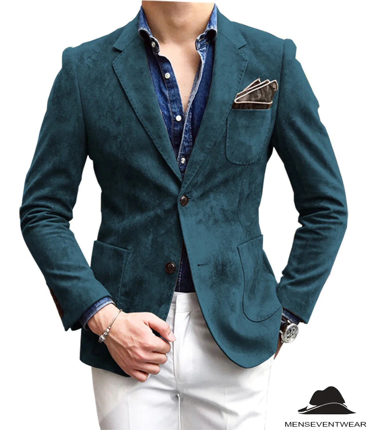 Casual Men's Fashion Suede Notch Lapel Blazer Denim Jacket