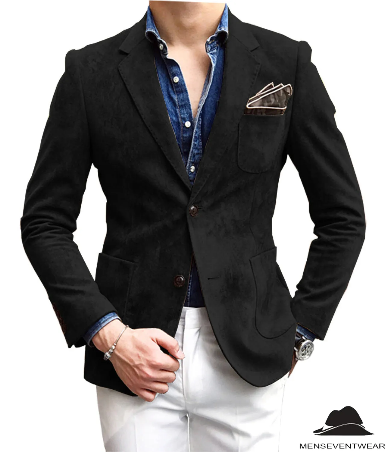 Casual Men's Fashion Suede Notch Lapel Blazer Denim Jacket