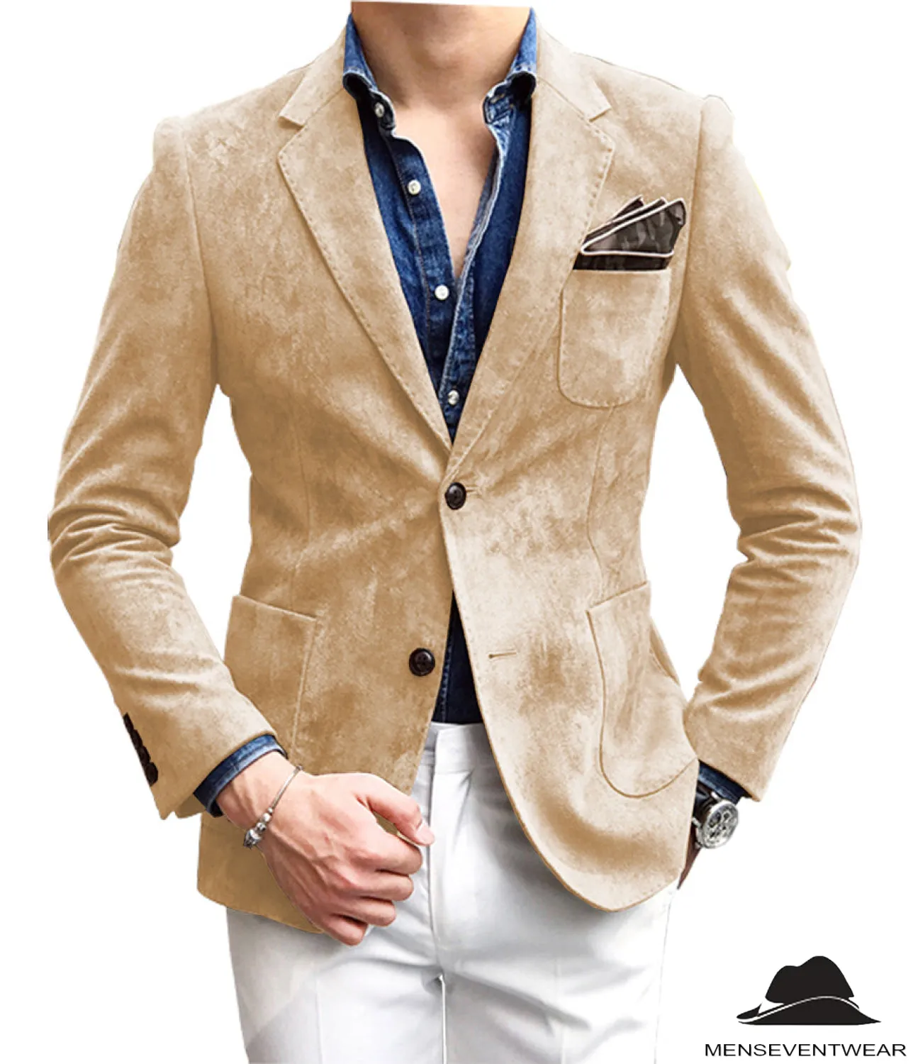 Casual Men's Fashion Suede Notch Lapel Blazer Denim Jacket