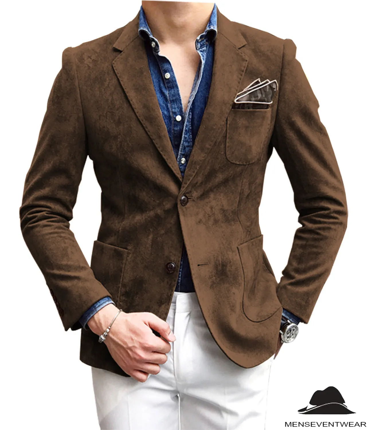 Casual Men's Fashion Suede Notch Lapel Blazer Denim Jacket