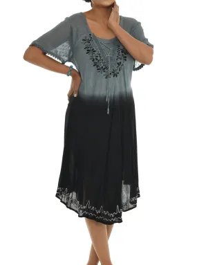 Casual Short Sleeve Tie Dye Loose Midi Length Dress
