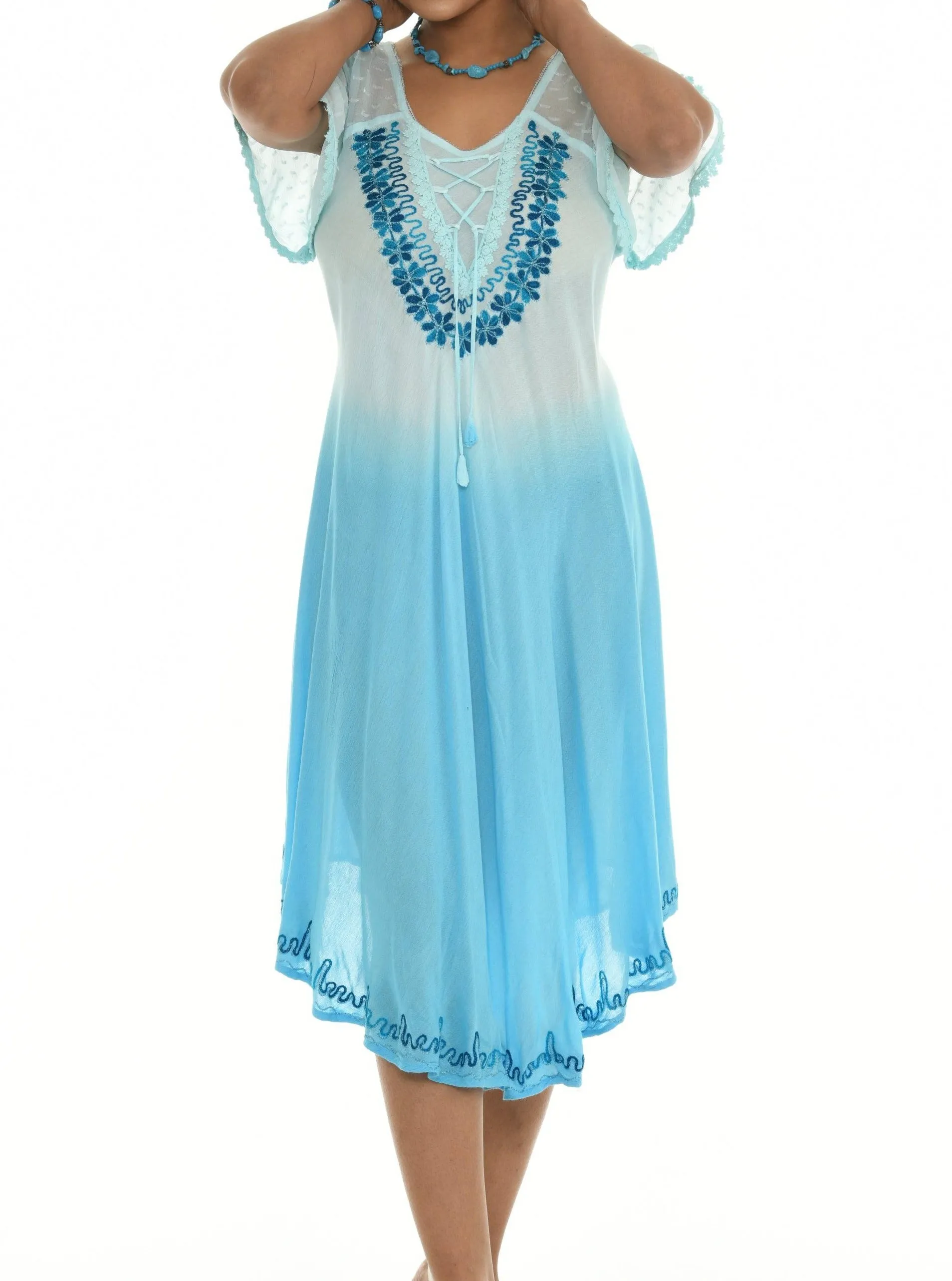 Casual Short Sleeve Tie Dye Loose Midi Length Dress