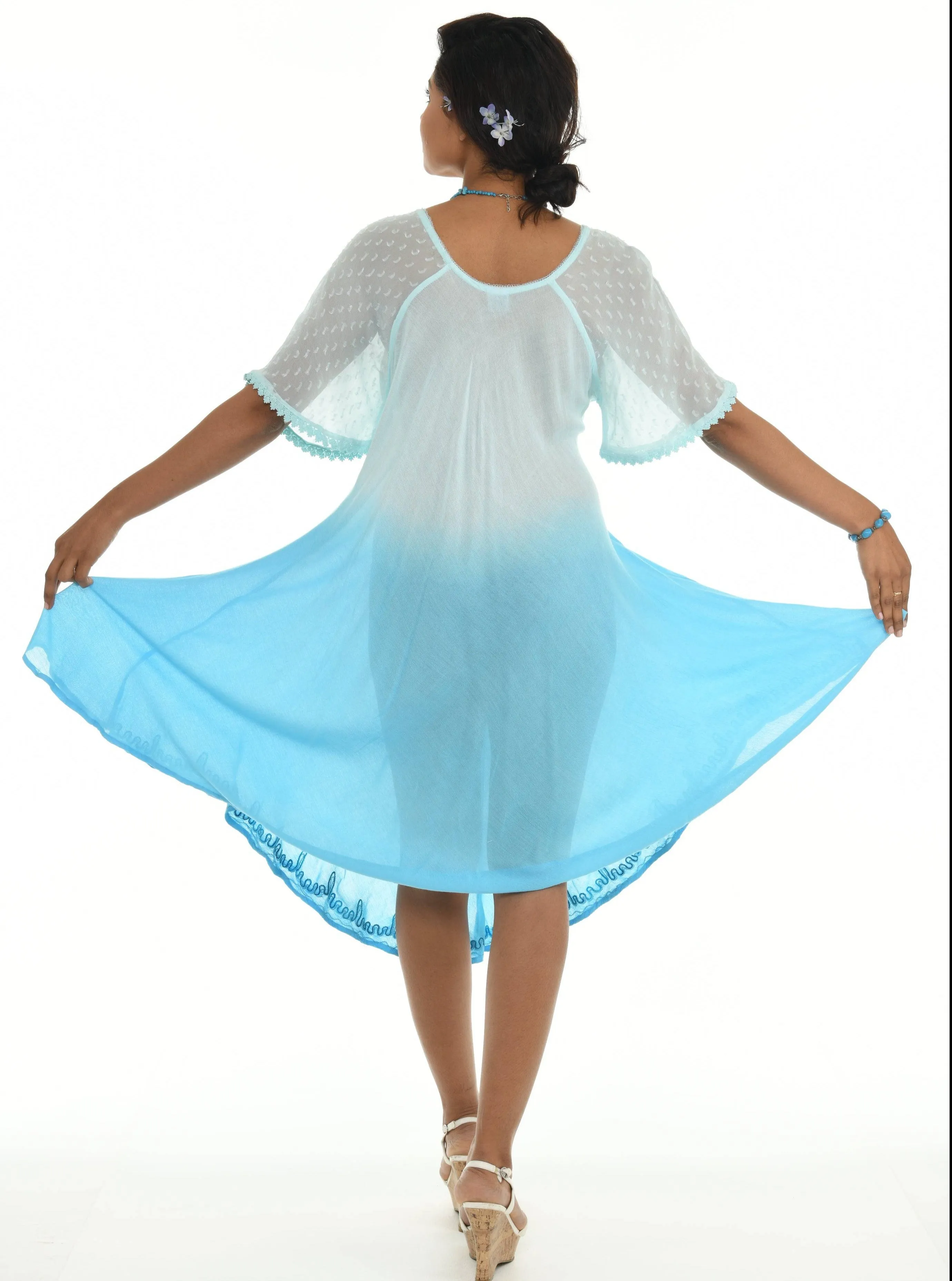 Casual Short Sleeve Tie Dye Loose Midi Length Dress