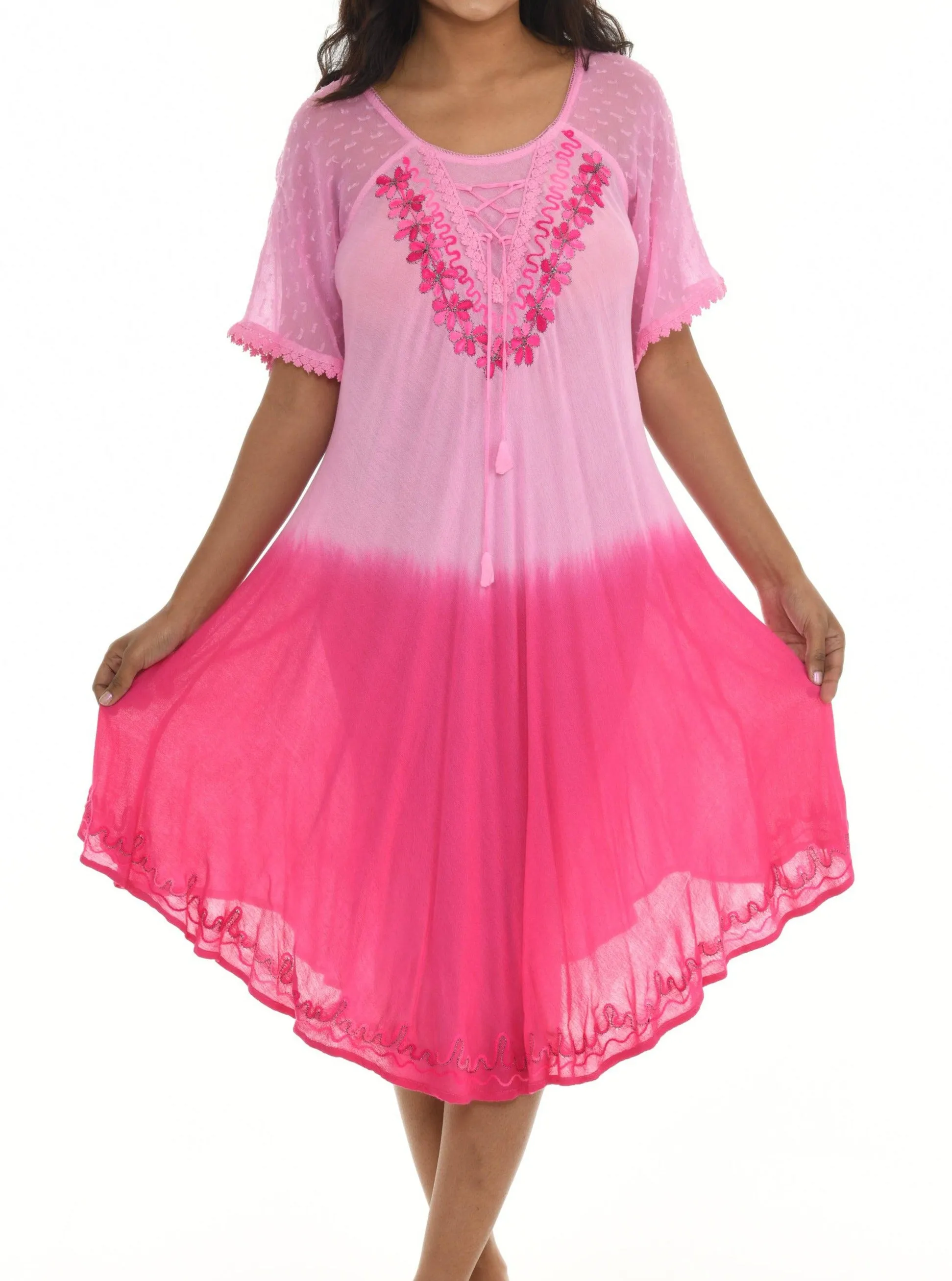 Casual Short Sleeve Tie Dye Loose Midi Length Dress