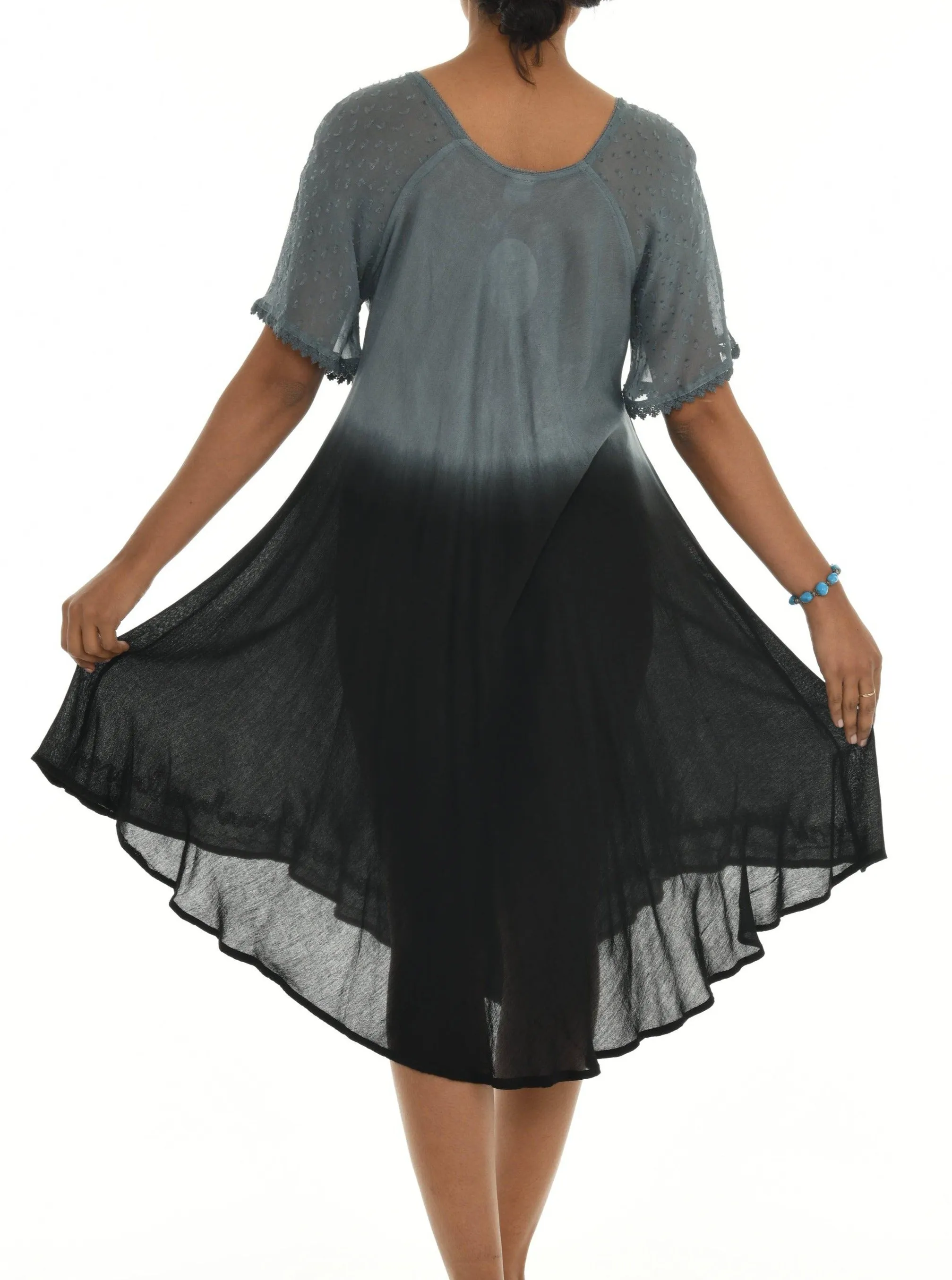 Casual Short Sleeve Tie Dye Loose Midi Length Dress