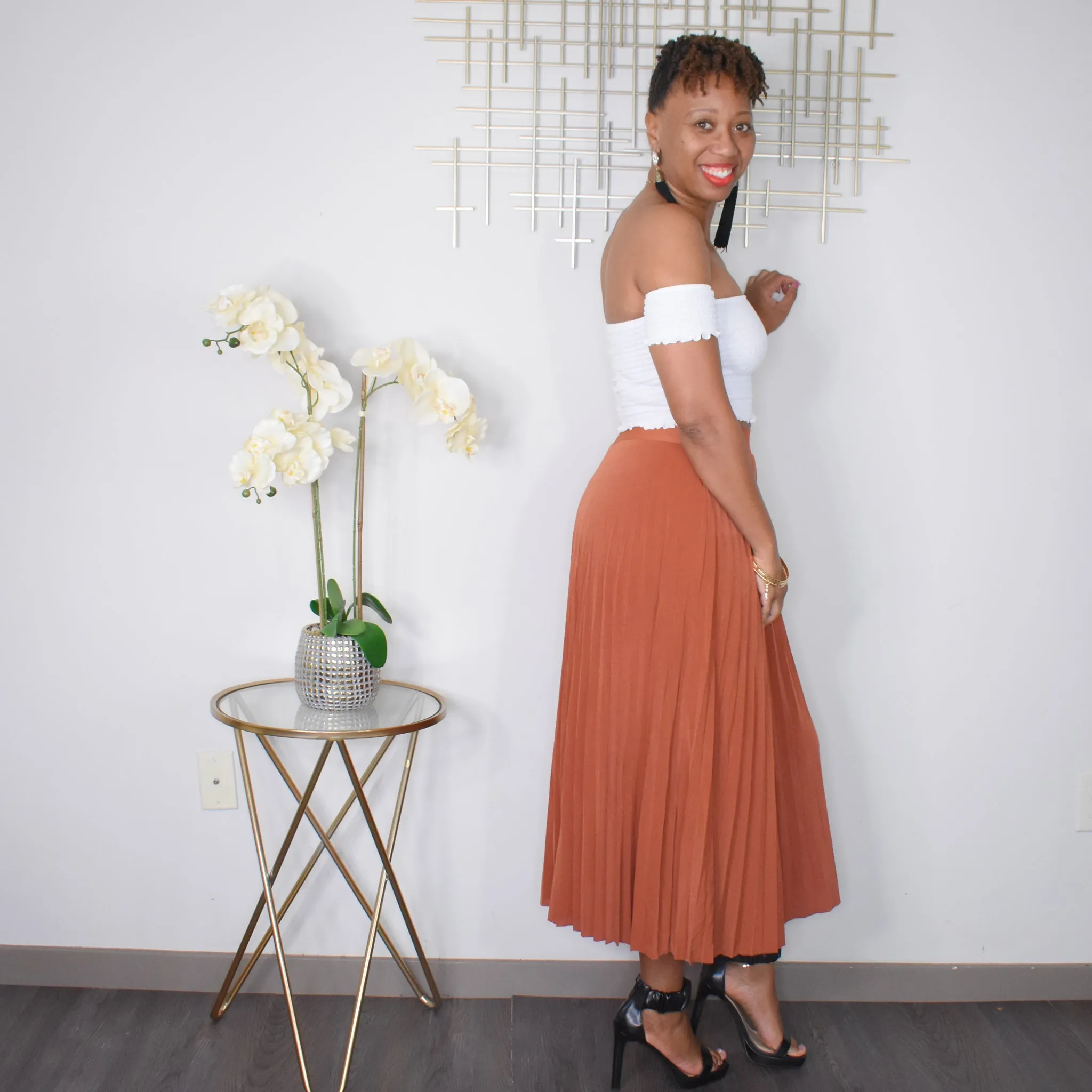 Classy As Ever | Pleated Maxi Skirt - Rust