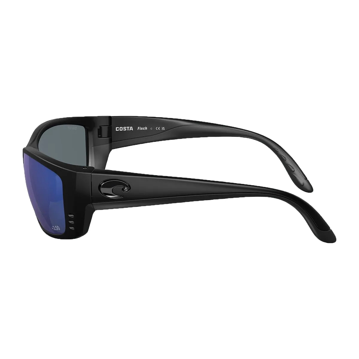 Costa Fisch Sunglasses Matte Black Gray Blue Mirror 580P C-Mate  2.50