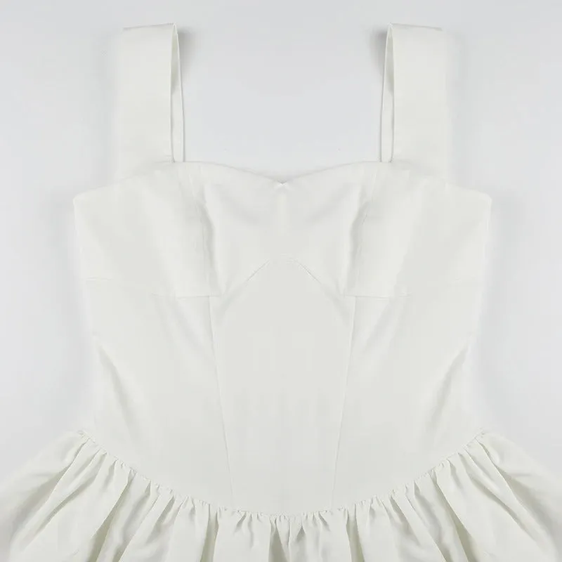 Darlingaga Fashion Chic Satin Party Dress Mini White Bud Spaghetti Strap Corset Sexy Summer Dresses Women Tie-Up Bow Sundress