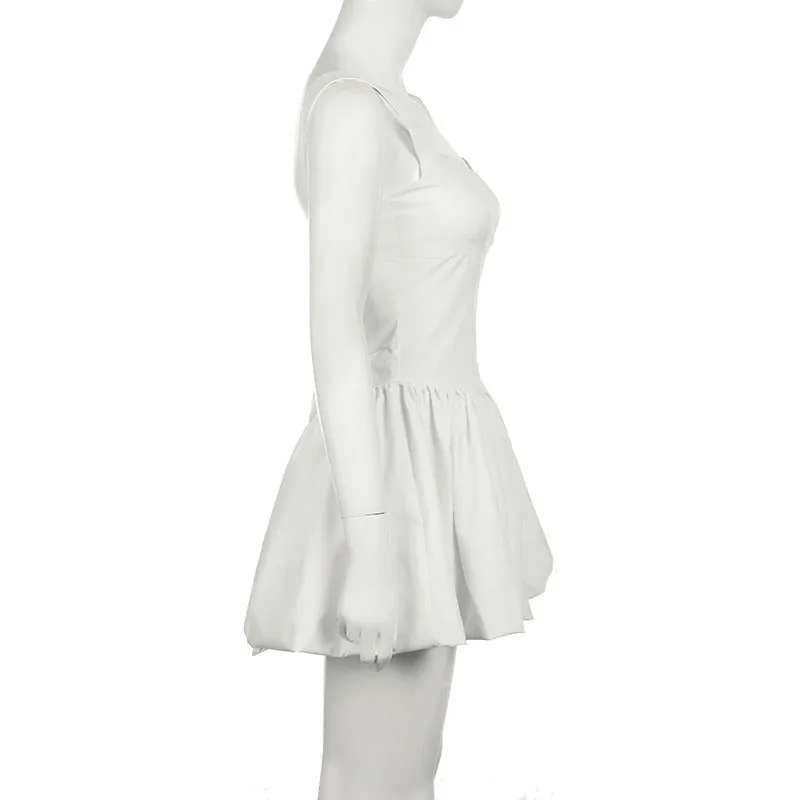 Darlingaga Fashion Chic Satin Party Dress Mini White Bud Spaghetti Strap Corset Sexy Summer Dresses Women Tie-Up Bow Sundress