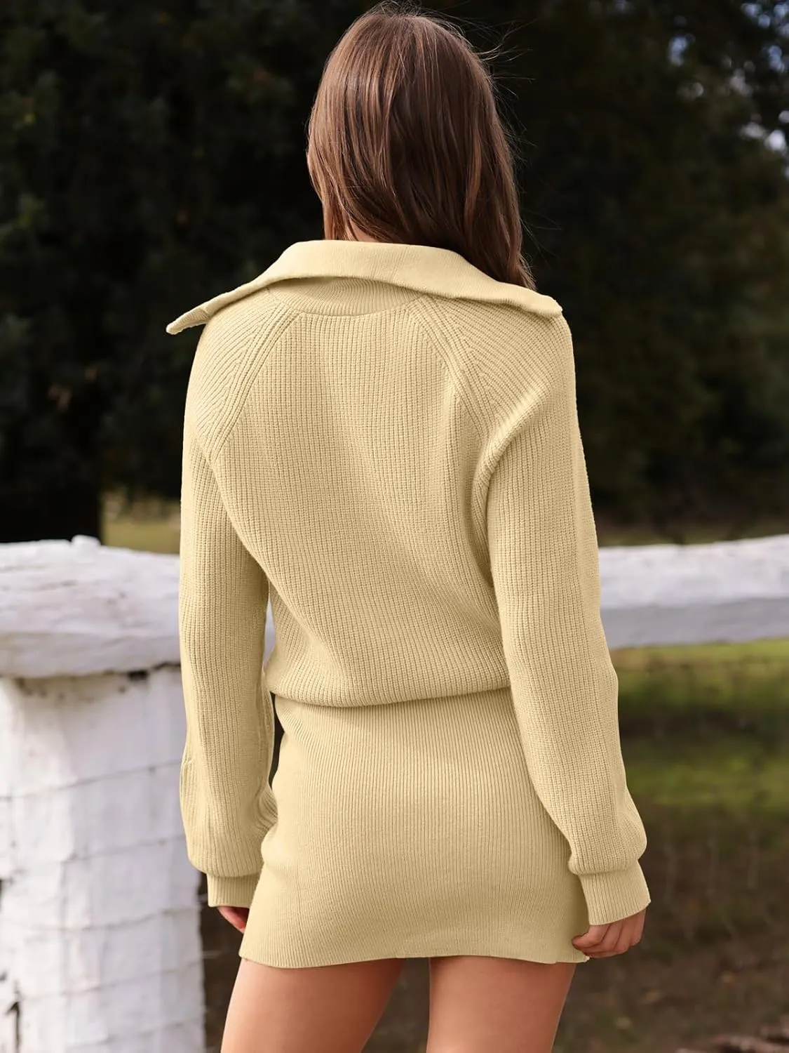 DEEP SELF Women's Casual Long Sleeve Bodycon Sweater Dresses Fall Half Zip V Neck Slim Fit Ribbed Knitted Mini Dress