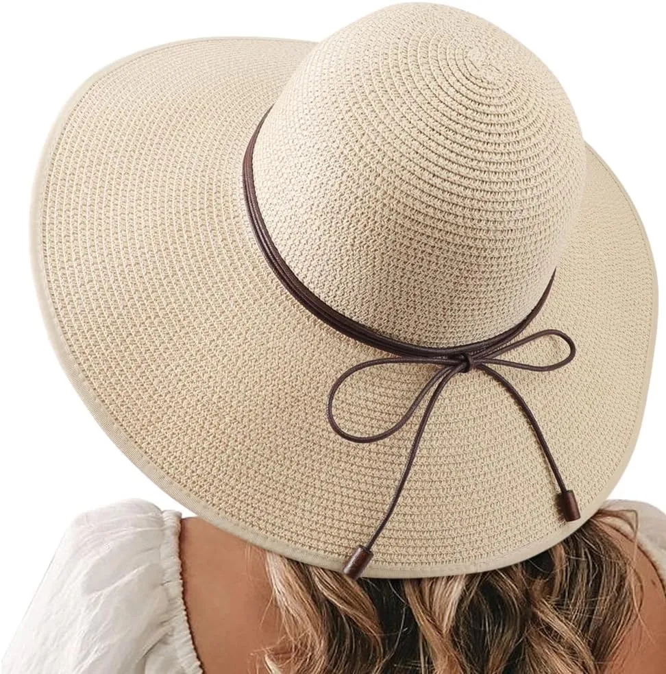 DRESHOW Beach Hats for Women Big Straw Wide Brim Summer Hat Floppy Foldable Roll up Cap Sun Hat UPF 50 