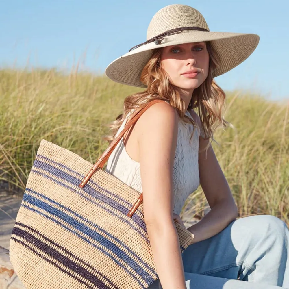 DRESHOW Beach Hats for Women Big Straw Wide Brim Summer Hat Floppy Foldable Roll up Cap Sun Hat UPF 50 