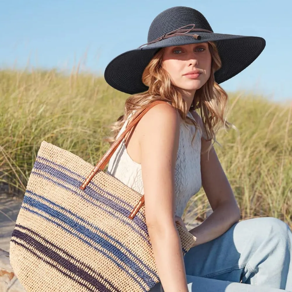 DRESHOW Beach Hats for Women Big Straw Wide Brim Summer Hat Floppy Foldable Roll up Cap Sun Hat UPF 50 