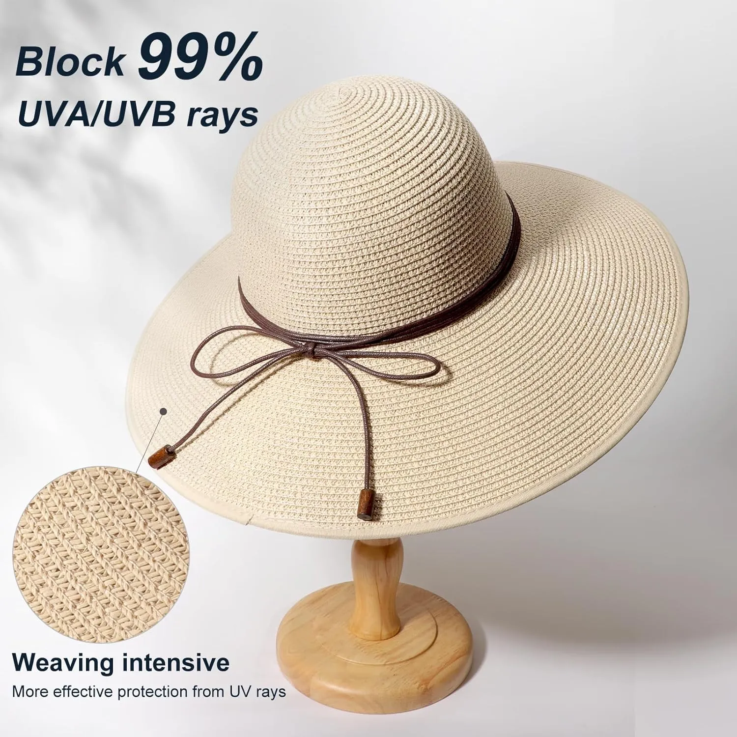DRESHOW Beach Hats for Women Big Straw Wide Brim Summer Hat Floppy Foldable Roll up Cap Sun Hat UPF 50 