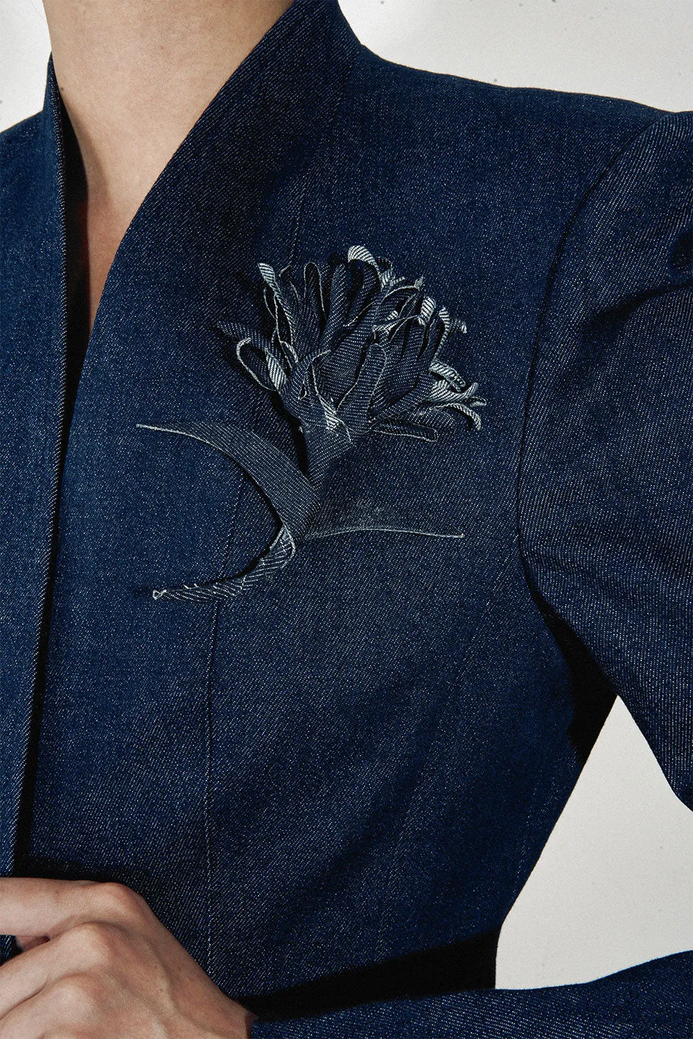 Elara A-line Square Shoulder Denim Blazer