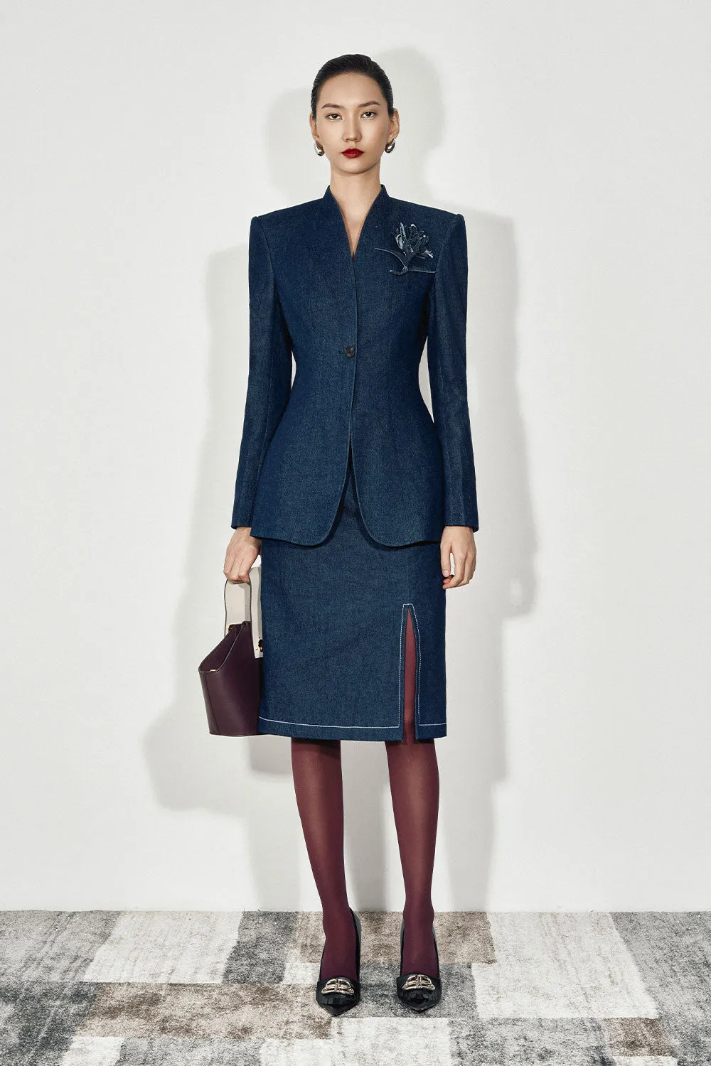 Elara A-line Square Shoulder Denim Blazer