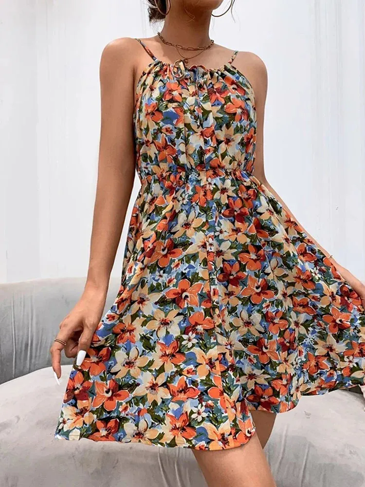 Floral Print Backless Sundress