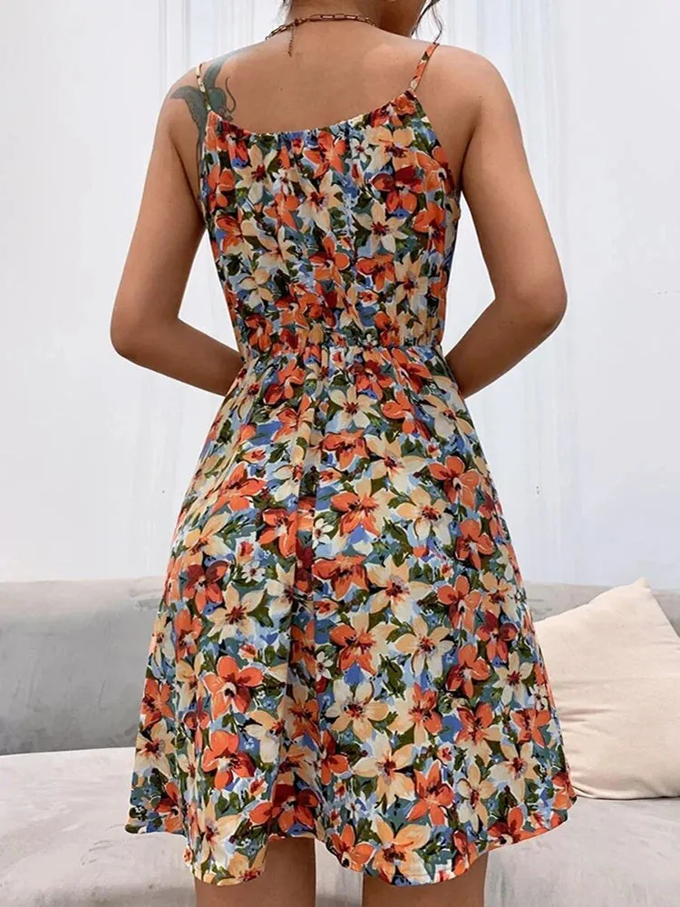 Floral Print Backless Sundress