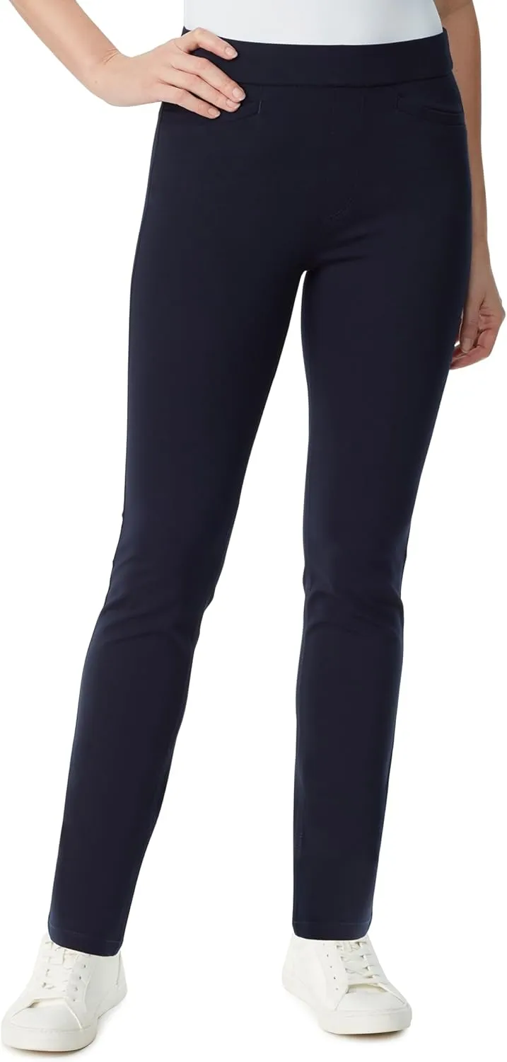 Gloria Vanderbilt Women's Pull on Trouser 4 Pocket Mid Rise Straight Leg Pant Petite