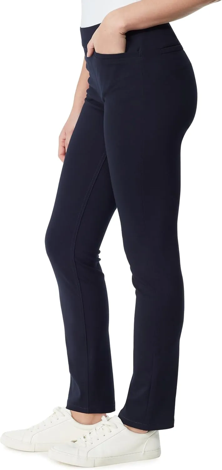 Gloria Vanderbilt Women's Pull on Trouser 4 Pocket Mid Rise Straight Leg Pant Petite