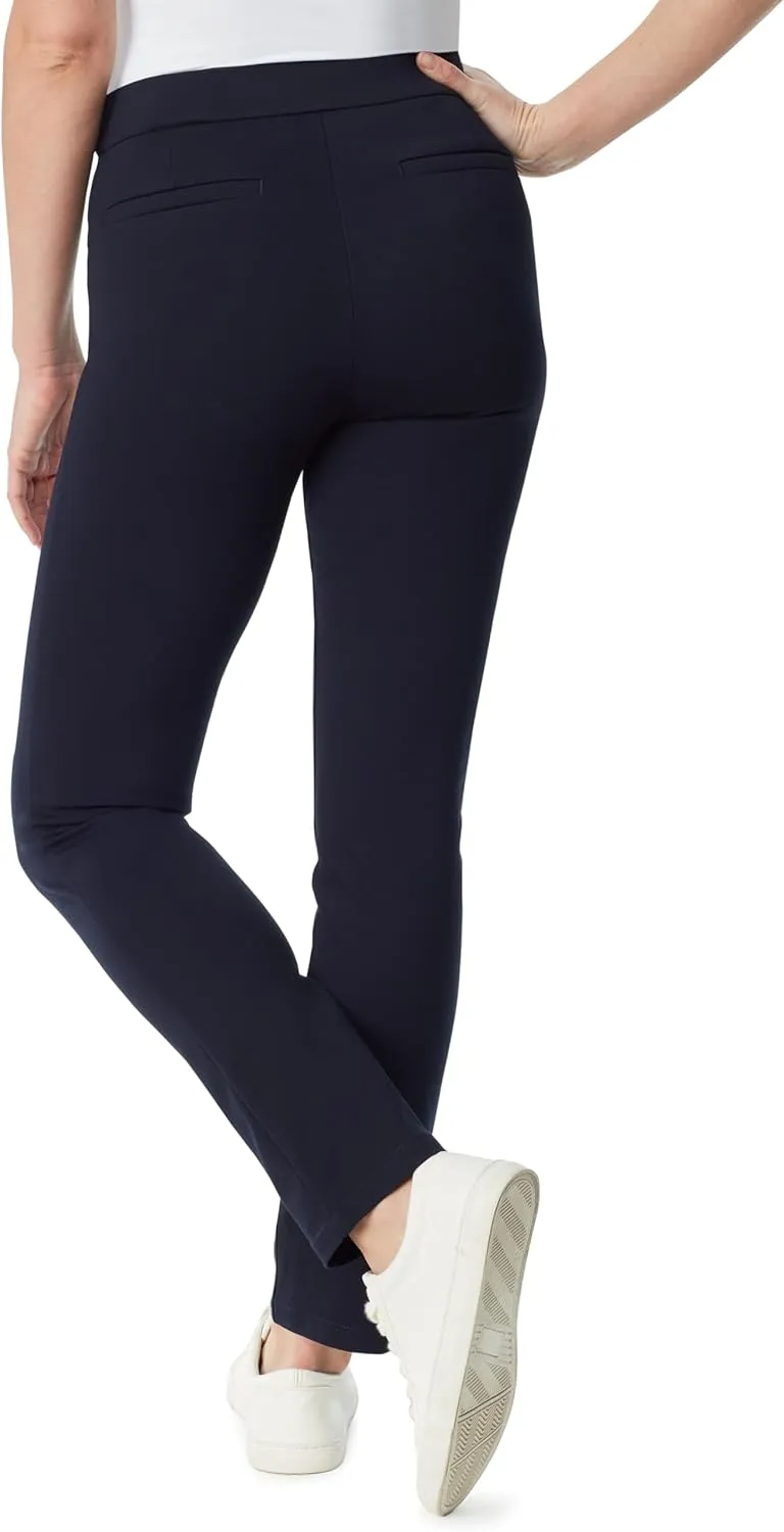 Gloria Vanderbilt Women's Pull on Trouser 4 Pocket Mid Rise Straight Leg Pant Petite