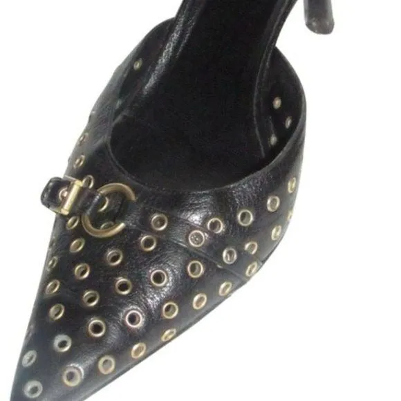 Gucci Black Brass Grommets Mule Kitten Heels