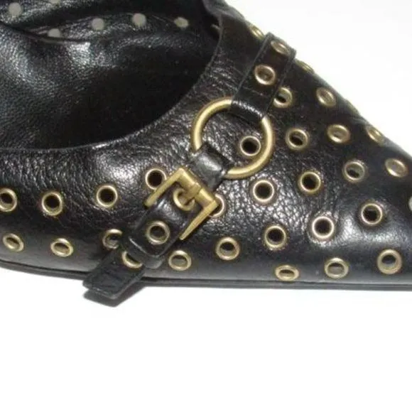 Gucci Black Brass Grommets Mule Kitten Heels