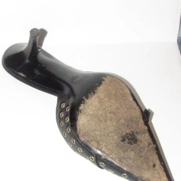 Gucci Black Brass Grommets Mule Kitten Heels