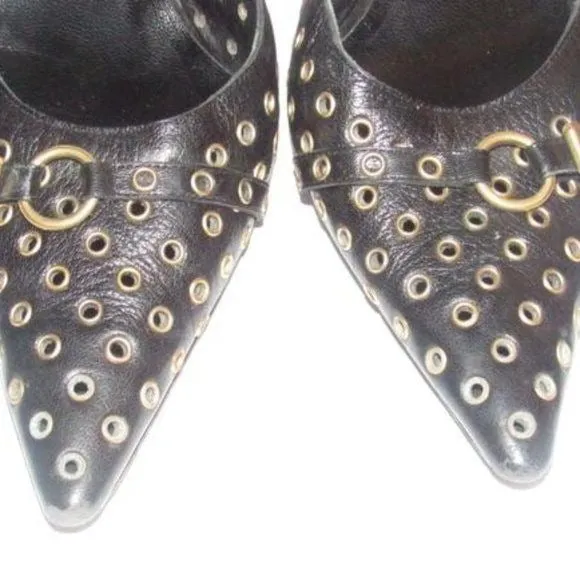 Gucci Black Brass Grommets Mule Kitten Heels