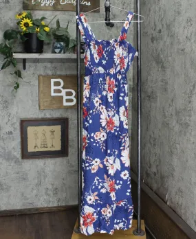 Isabel Maternity Maternity Floral Print Sleeveless Smocked Dress Navy Blue S