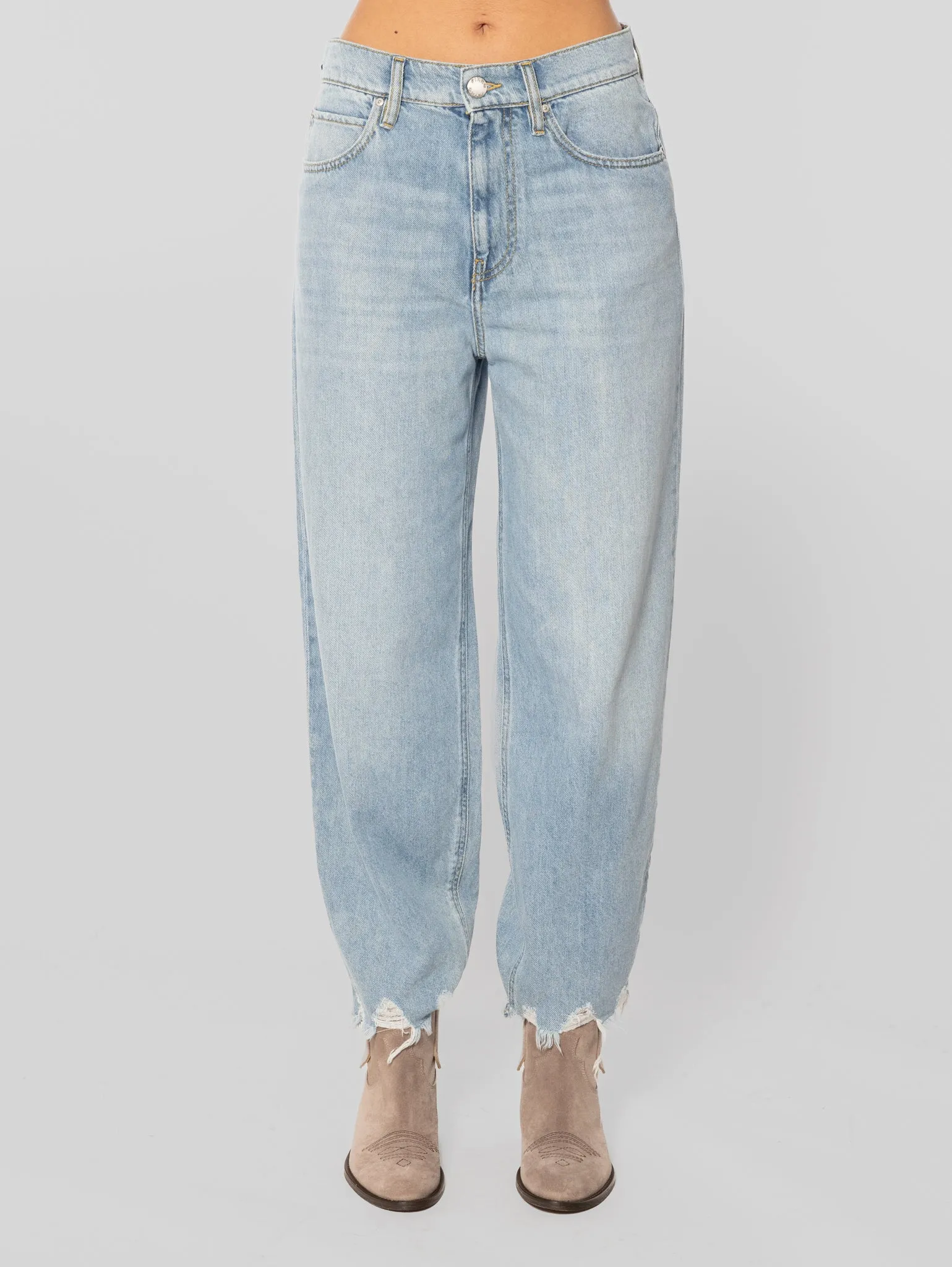 Jeans a Vita Alta ad Uovo Blu Chiaro