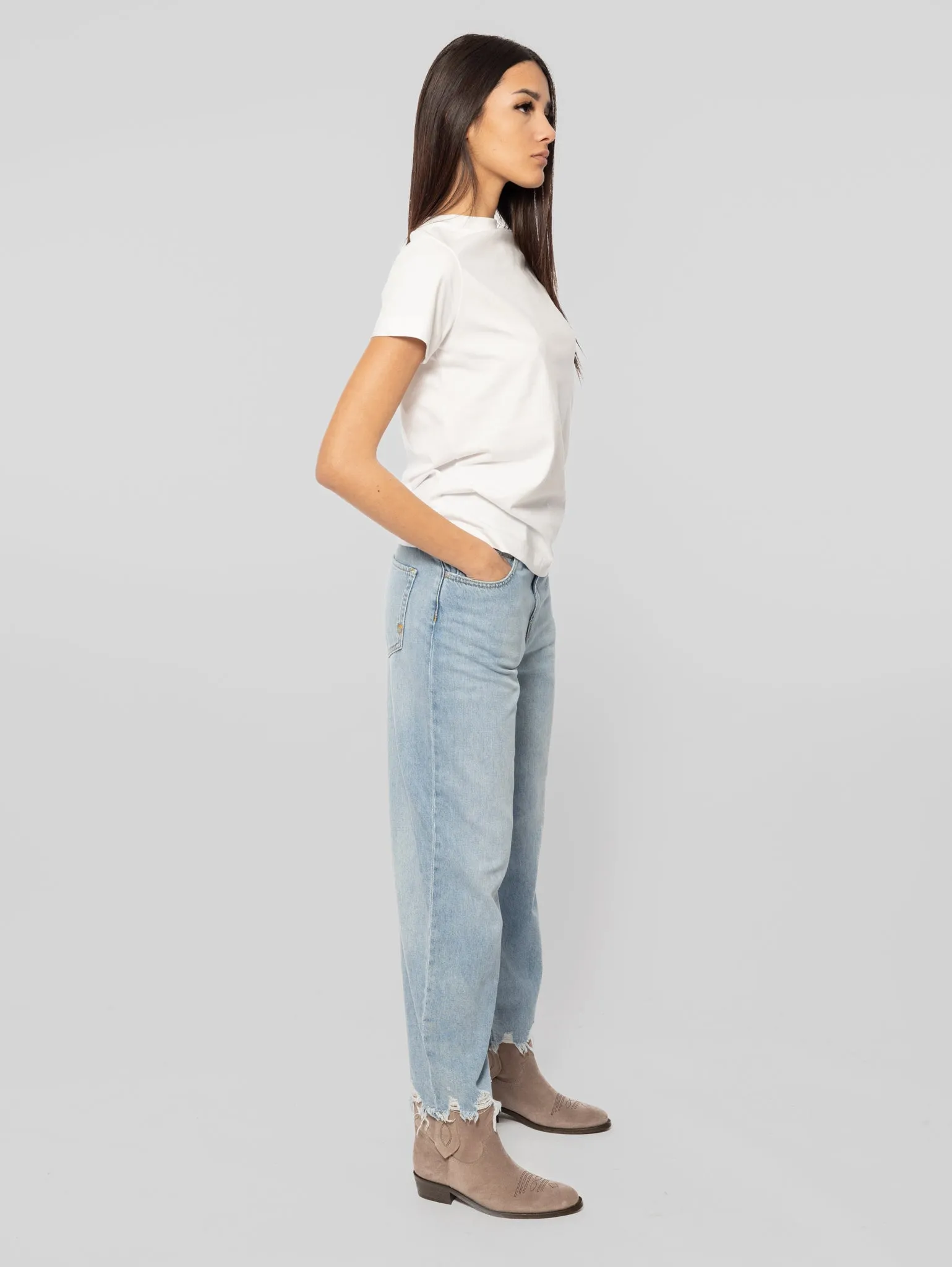 Jeans a Vita Alta ad Uovo Blu Chiaro