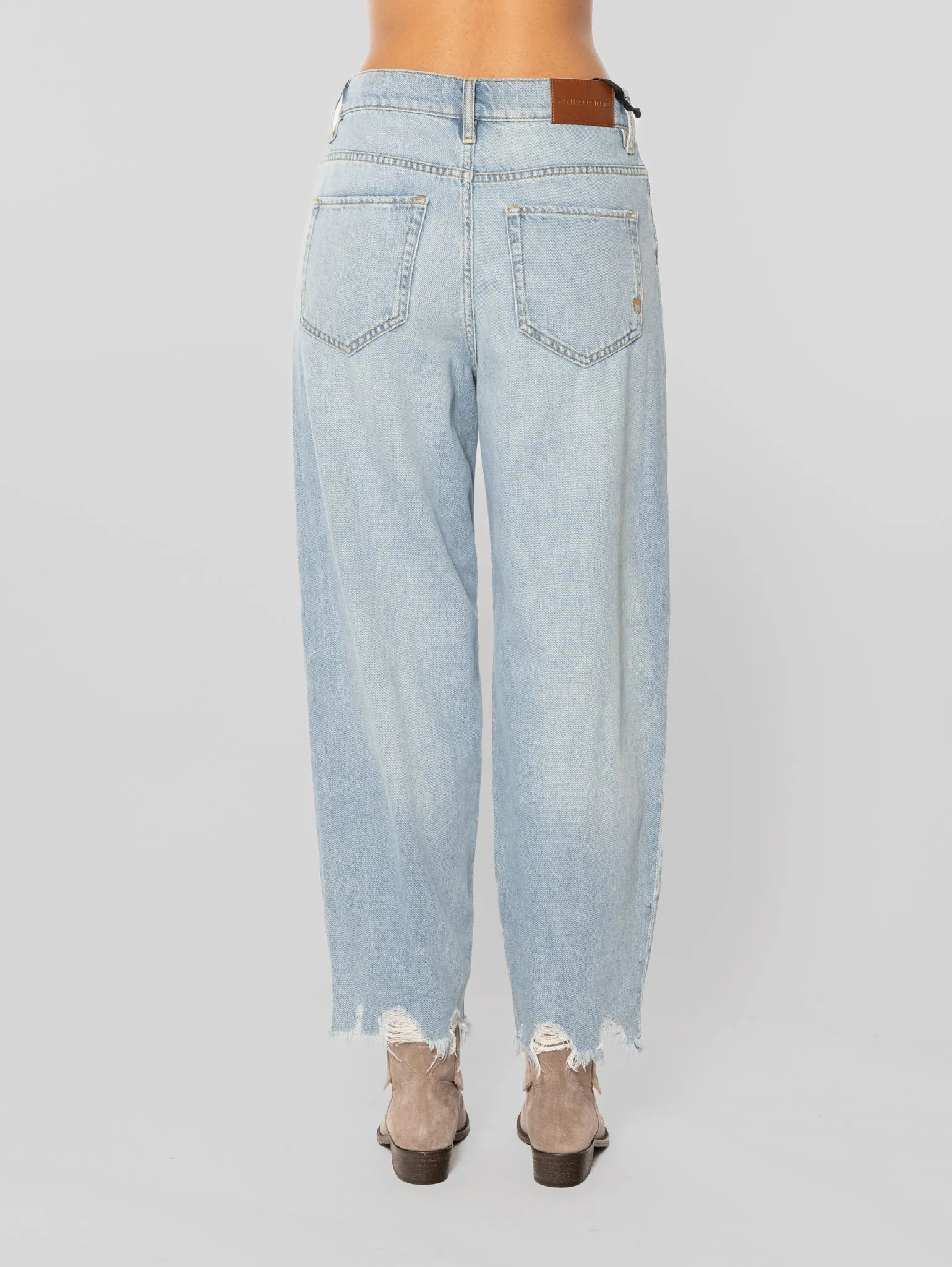 Jeans a Vita Alta ad Uovo Blu Chiaro