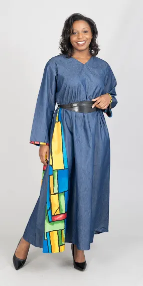 KaraChic 7720D - Denim - Denim Dress with Print Inset