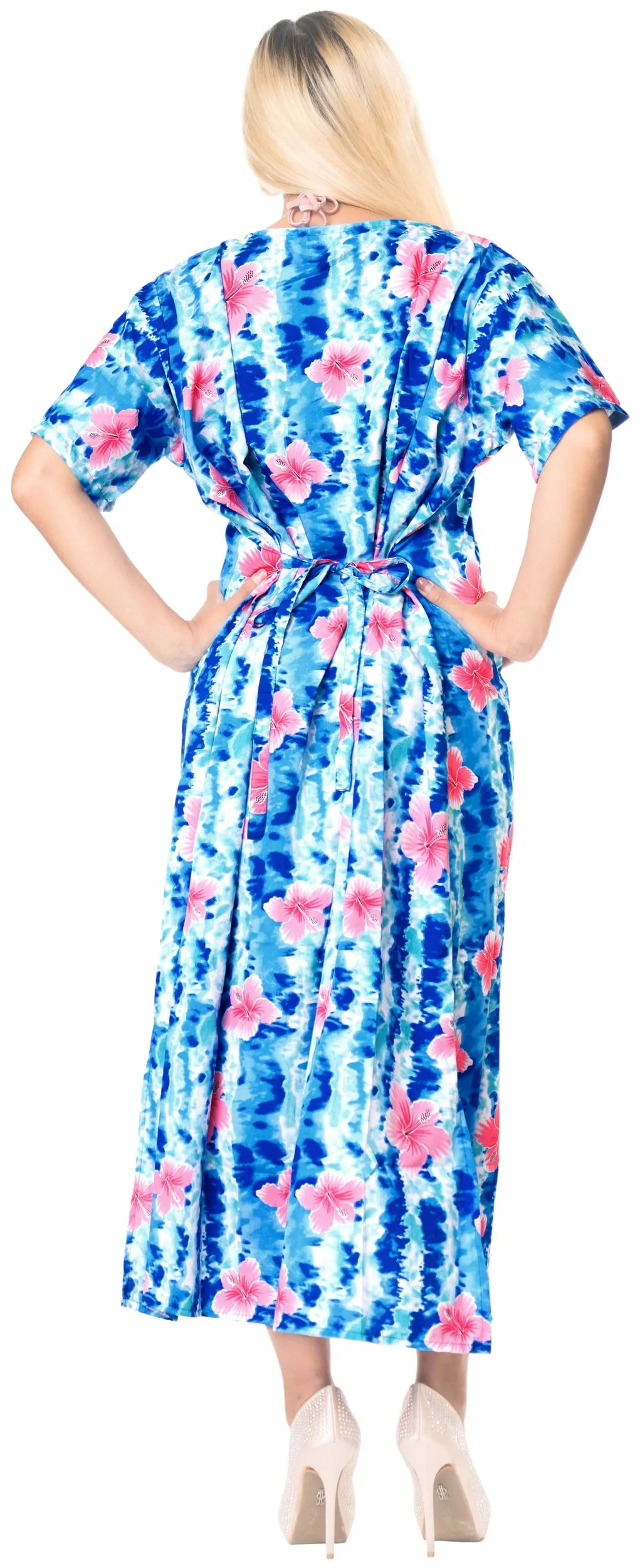 La Leela Womens Floral Beach Cover up Button Closure Evening Dress MAXI Caftan B